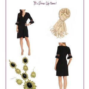 RM Richards Bell Sleeve Ruched-Waist Ring Dress